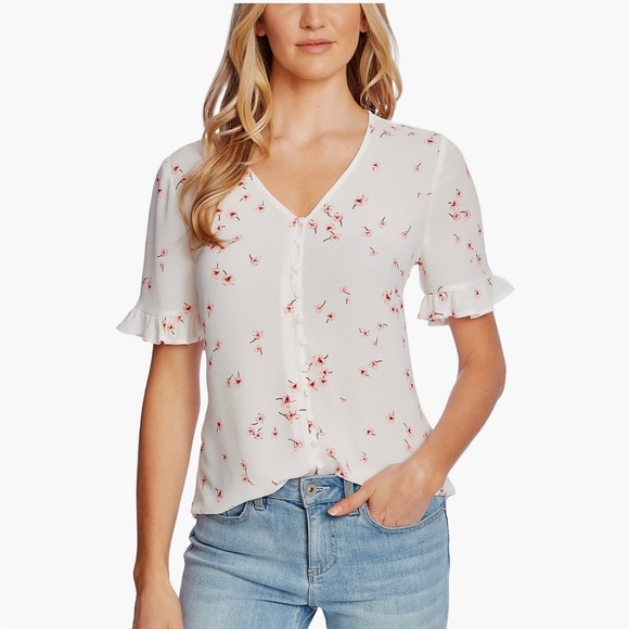 CeCe Tops - Cece Ruffle Sleeve Cascading Florets Blouse Sz Xs